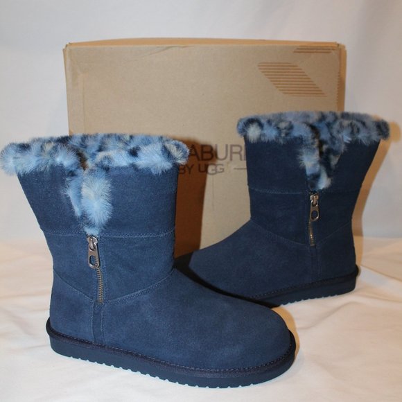 NIB UGG KOOLABURRA CLASSIC SHORT ARIBEL LEOPARD‎ BLUE SUEDE FUR WINTER BO… - Picture 1 of 7